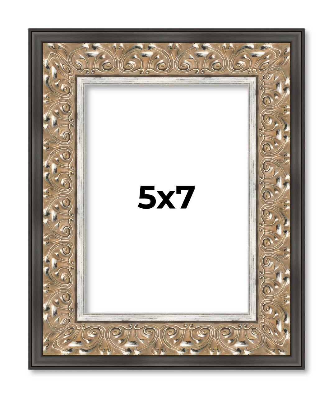 5x7 Ornate Silver Picture Frame - UV Acrylic, Foam Board Backing, Hanging Hardware